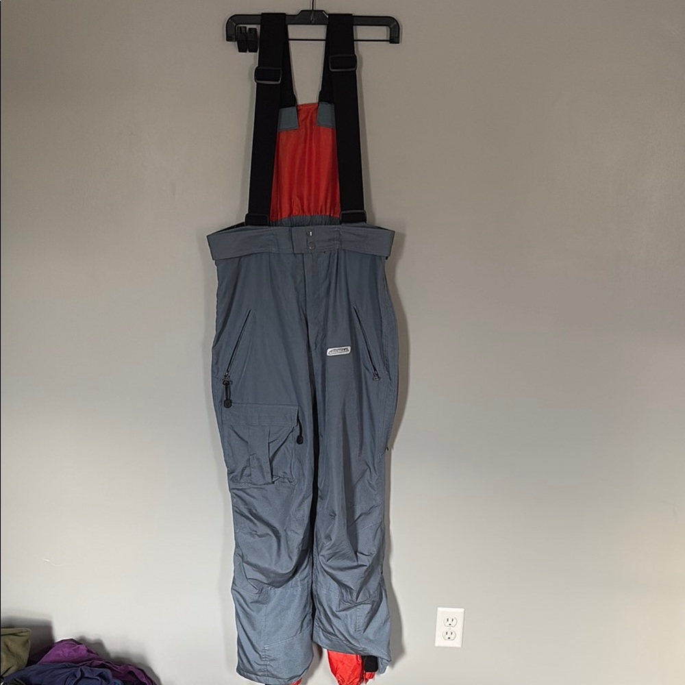 Gray and Red Snow Bib Pants